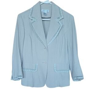 VTG Newport News Linen Blend Blazer Lace Details on Lapel Cuffs Pockets Womens 8